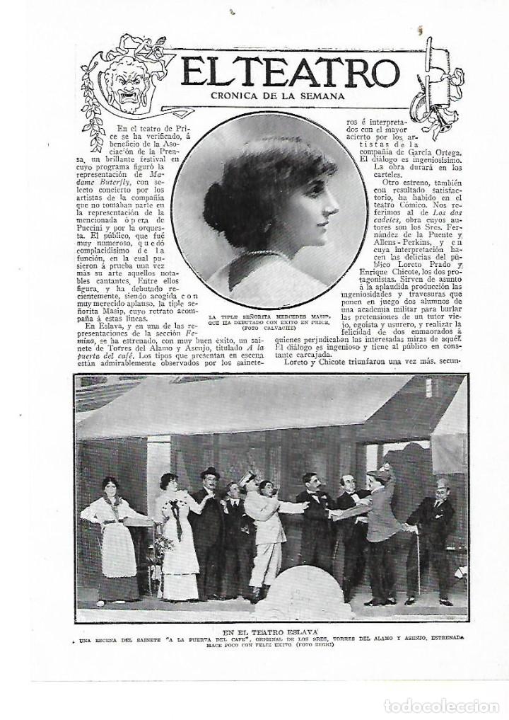 Sammelleidenschaft Papier: A&Ntilde;O 1914 RECORTE PRENSA TEATRO ESLAVA UNA ESCENA DE LA OBRA SAINETE A LA PUERTA DEL CAFE