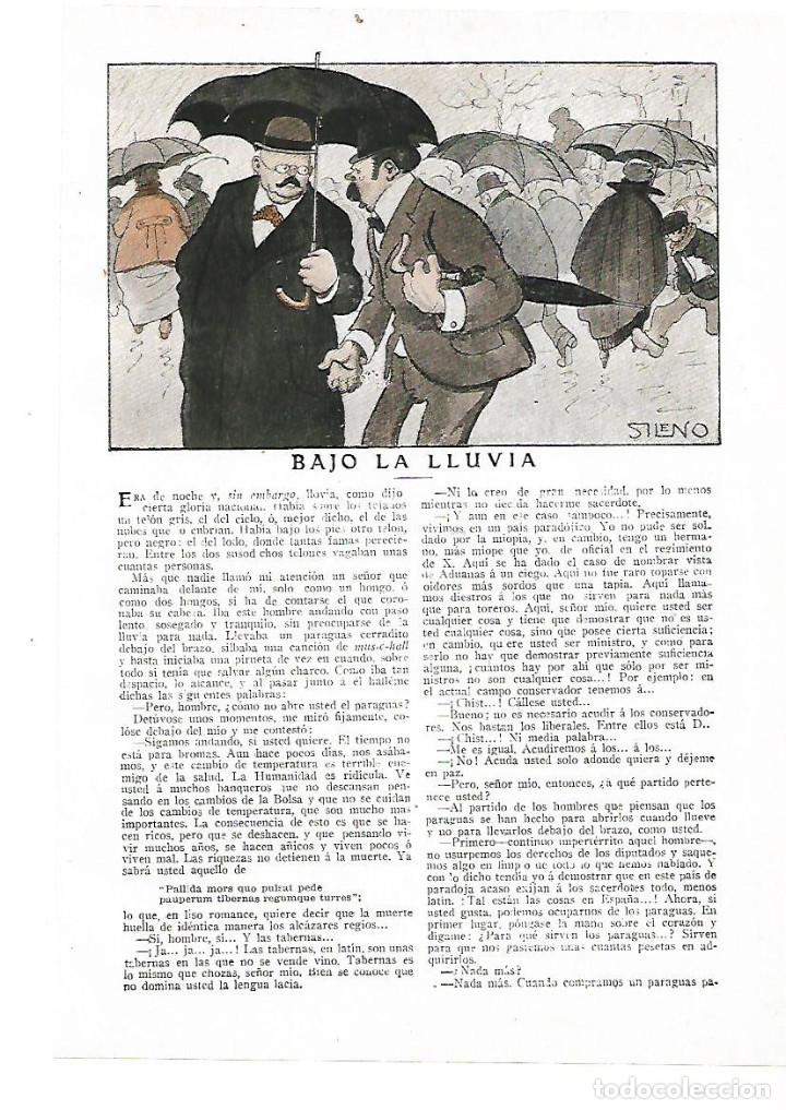 Coleccionismo: A&Ntilde;O 1914 RECORTE PRENSA RELATO CORTO BAJO LA LLUVIA POR JOSE LUENGO DIBUJO DE SILENO
