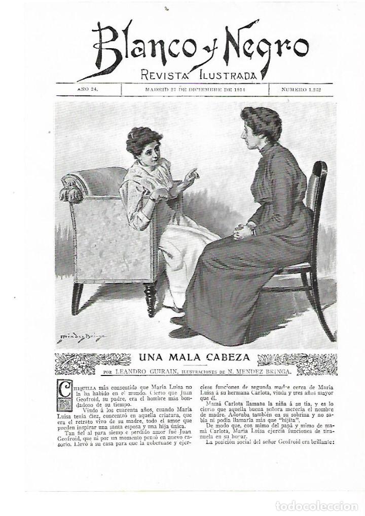 Coleccionismo: A&Ntilde;O 1914 RECORTE PRENSA RELATO CORTO UNA MALA CABEZA LEANDRO GUIRAIN DIBUJO MENDEZ BRINGA