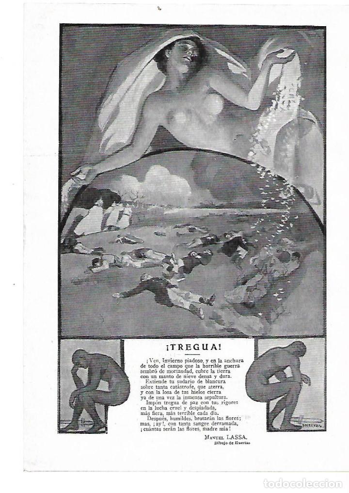 Coleccionismo: A&Ntilde;O 1914 RECORTE PRENSA POESIA TREGUA POR MANUEL LASSA DIBUJO DE HUERTAS ILUSTRACION