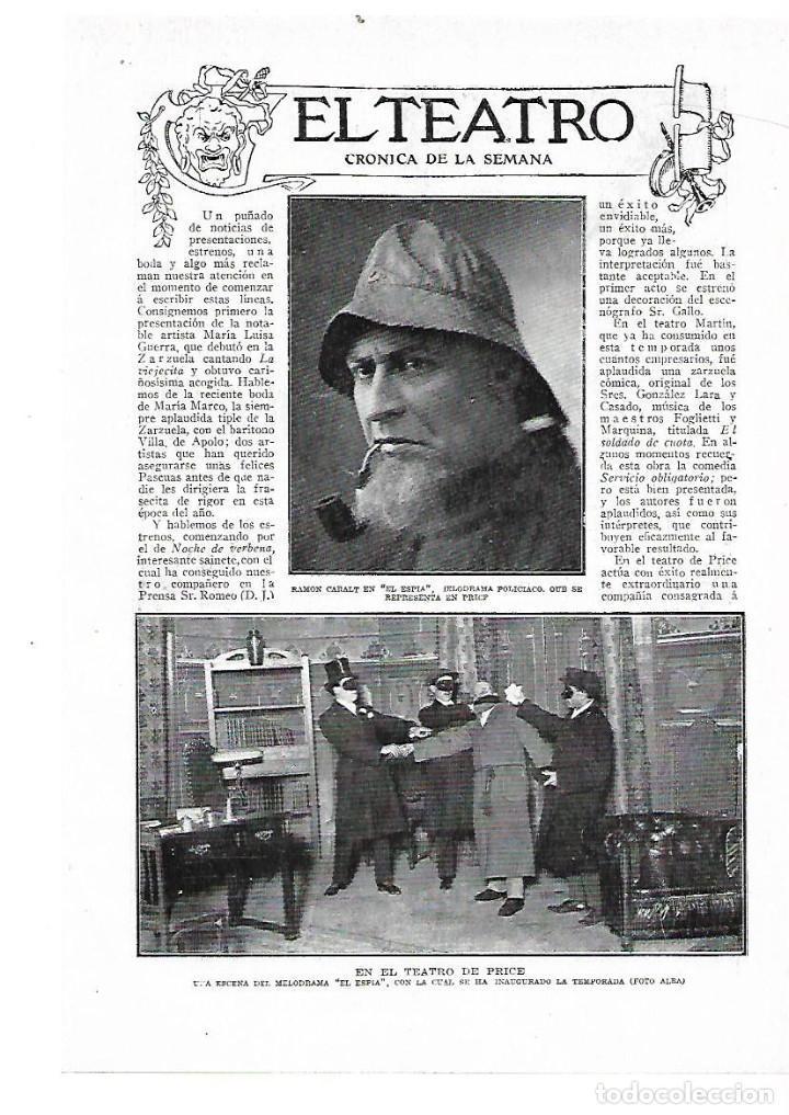 Collecting paper: A&Ntilde;O 1914 RECORTE PRENSA TEATRO PRICE OBRA MELODRAMA EL ESPIA RAMON CARALT CARICATURA FRESNO COMPA&Ntilde;IA