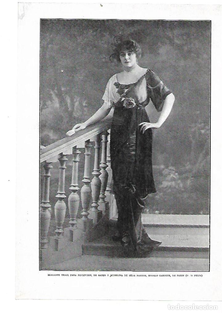 Coleccionismo: A&Ntilde;O 1914 RECORTE PRENSA MODA MUJER VESTIDO ELEGANTE TREJE RECEPCION MODELO GARNIER DE PARIS