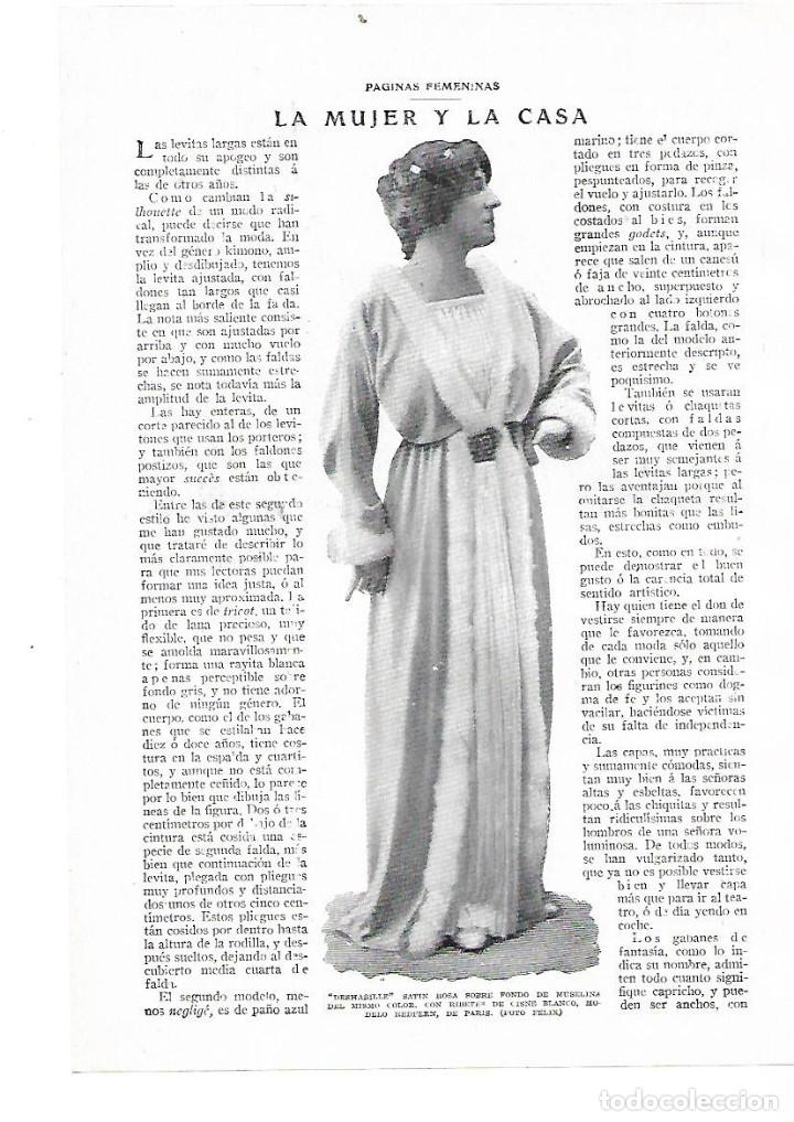 Collectionnisme: A&Ntilde;O 1914 RECORTE PRENSA MODA MUJER DESHABILLE SATIN MODELO REDFERN DE PARIS