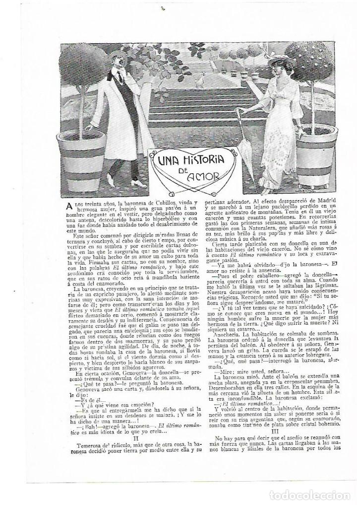 Coleccionismo: A&Ntilde;O 1914 RECORTE PRENSA RELATO CORTO UNA HISTORIA DE AMOR POR LUENGO DIBUJO DE HUERTAS