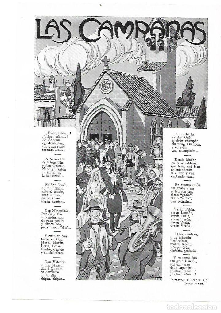Colecionismo: A&Ntilde;O 1914 RECORTE PRENSA POESIA LAS CAMPANAS MELITON GONZALEZ DIBUJO TITO