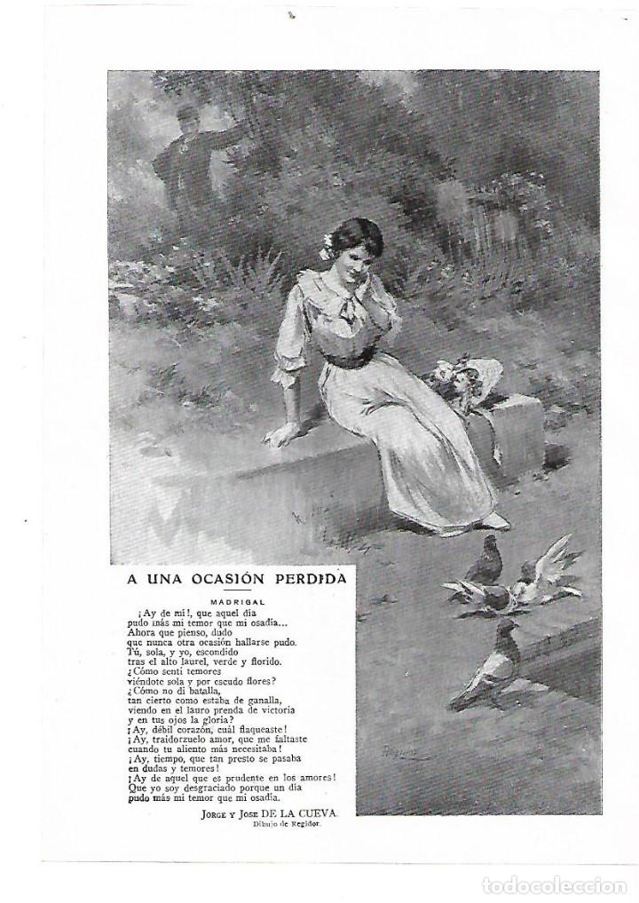 Coleccionismo: A&Ntilde;O 1914 RECORTE PRENSA POESIA MADRIGAL A UNA OCASION PERDIDA JORGE JOSE DE LA CUEVA DIBUJO REGIDOR