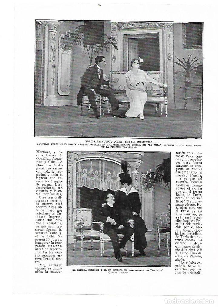 Sammelleidenschaft Papier: A&Ntilde;O 1914 RECORTE PRENSA TEATRO DE LA COMEDIA OBRA LA HIJA CARBONE BONAFE
