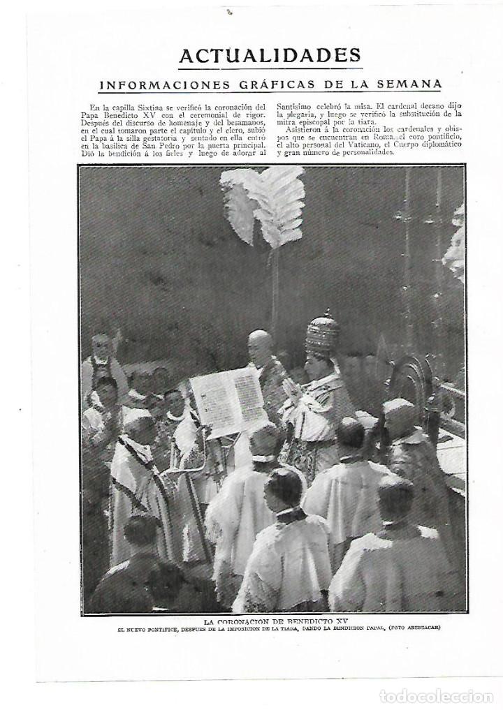 Colecionismo: A&Ntilde;O 1914 RECORTE PRENSA CORONACION PAPA BENEDICTO XV IMPOSICION TIARA BENEDICCION PAPAL