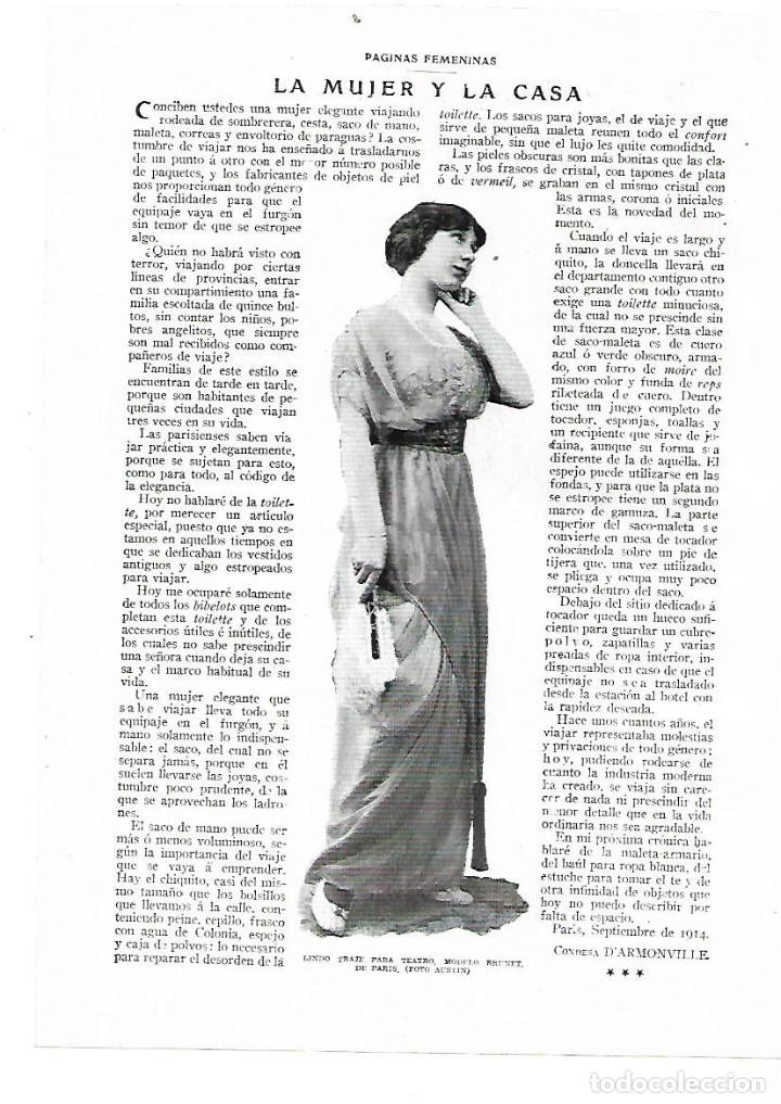 Coleccionismo: A&Ntilde;O 1914 RECORTE PRENSA MODA MUJER VESTIDO TRAJE PARA TEATRO MODELO BRUNET DE PARIS