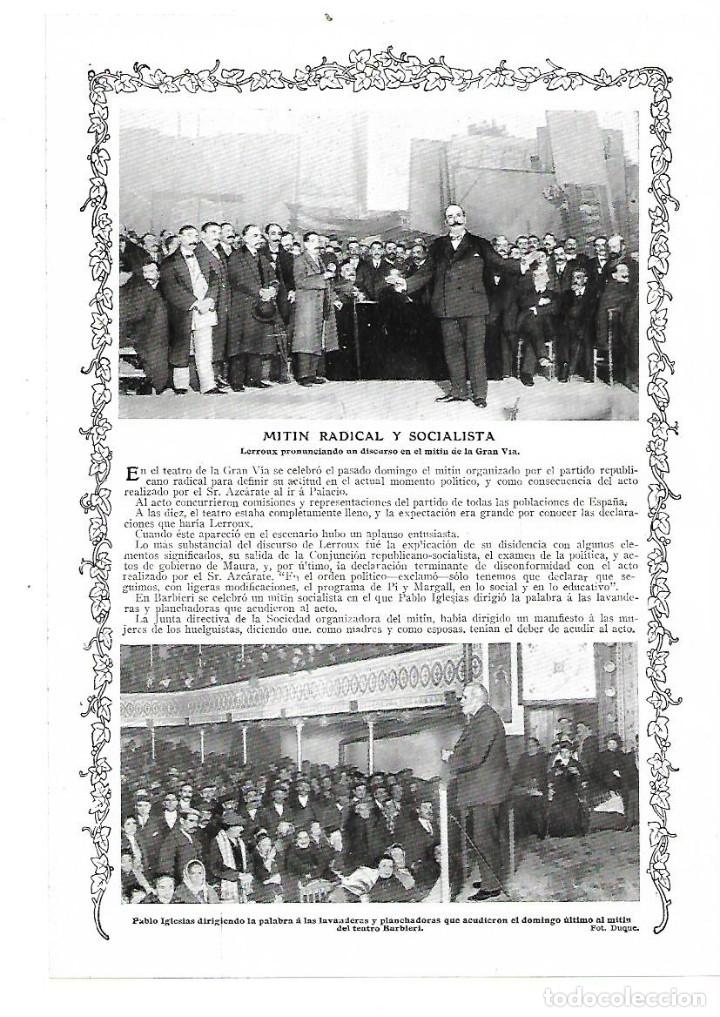 Sammelleidenschaft Papier: A&Ntilde;O 1913 RECORTE PRENSA POLITICA MITIN RADICAL LERROUX EN LA GRAN VIA Y EN EL TEATRO BARBIERI