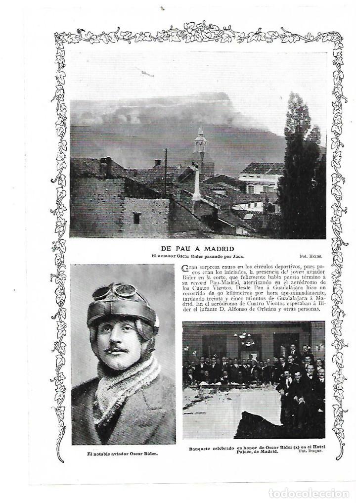 Coleccionismo: A&Ntilde;O 1913 RECORTE PRENSA AVIACION AVIADOR OSCAR BIDER RECORD PAU MADRID PASO POR JACA