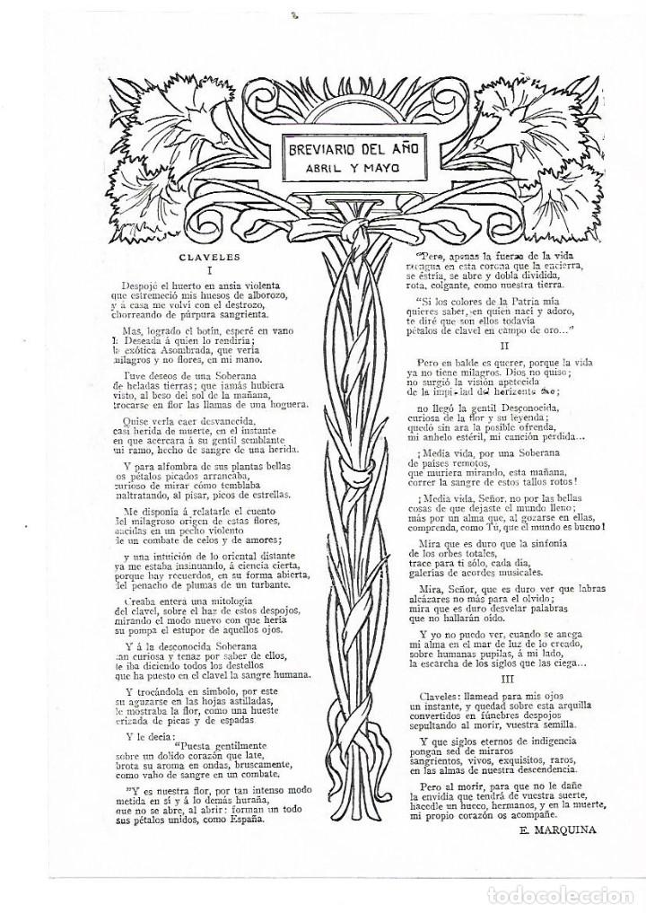 Collectionnisme: A&Ntilde;O 1913 RECORTE PRENSA POESIA BREVIARIO DEL A&Ntilde;O ABRIL MAYO POR MARQUINA