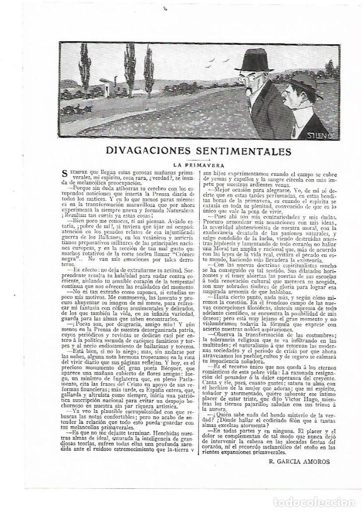 Coleccionismo: &Ntilde;O 1913 RECORTE PRENSA RELATO CORTO DIVAGACIONES SENTIMENTALES PRIMAVERA GARCIA AMOROS DIBUJO SILENO