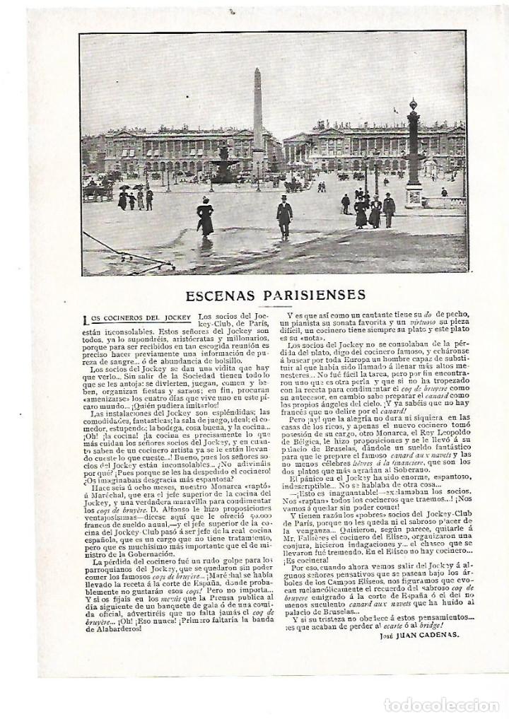 Coleccionismo: A&Ntilde;O 1909 RECORTE PRENSA LOS COCINEROS DEL CLUB JOCKEY DE PARIS ESCENAS FRANCIA JOSE JUAN CADENAS