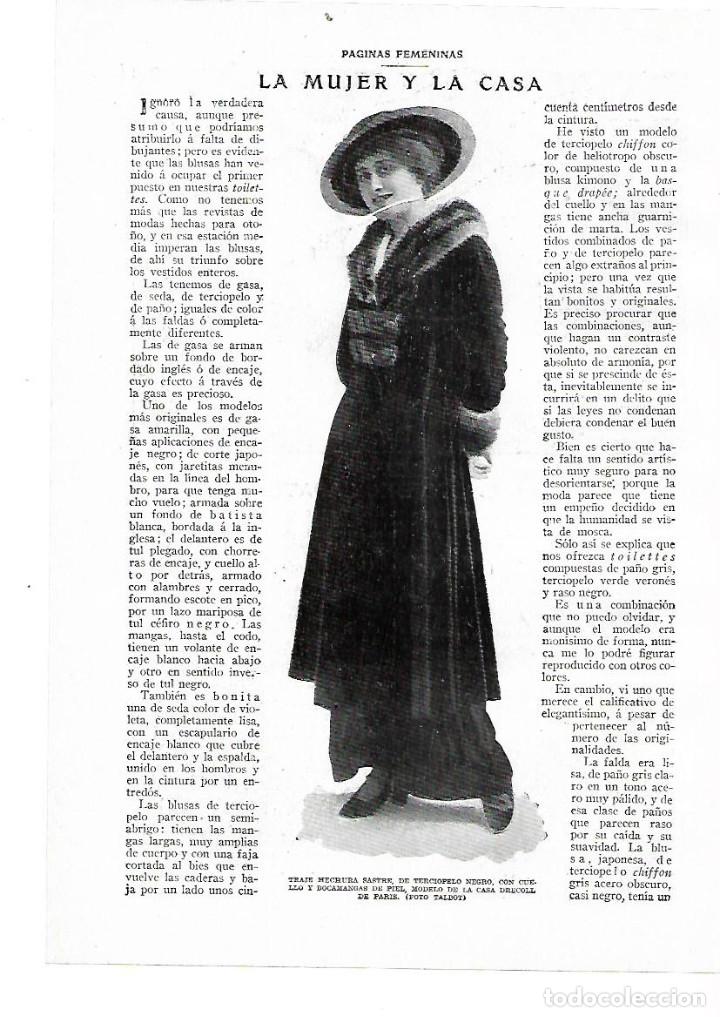 Collezionismo: A&Ntilde;O 1914 RECORTE PRENSA MODA MUJER TRAJE HECHURA SASTRE TERCIOPELO MODELO CASA DECROLL DE PARIS