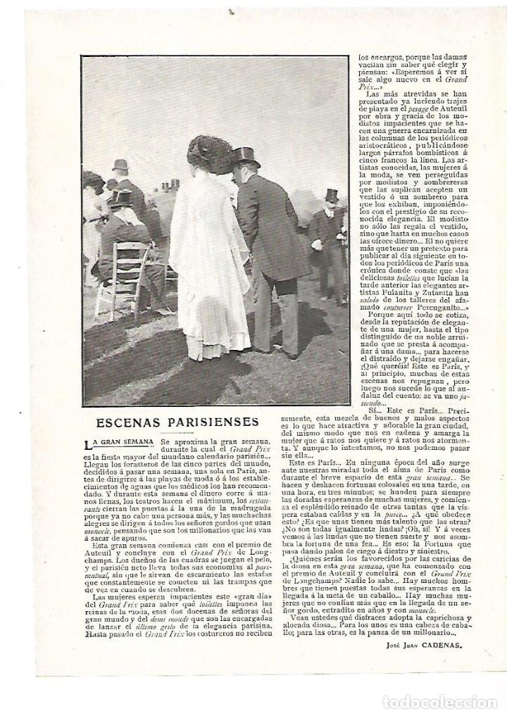 Coleccionismo: A&Ntilde;O 1909 RECORTE PRENSA PARIS ESCENAS PARISIENSES PREPARATIVOS SEMANA DEL GRAND PRIX POR CADENAS