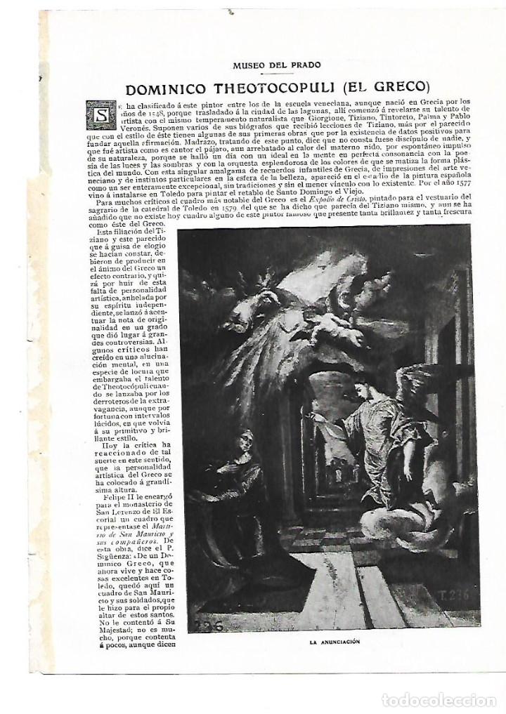 Coleccionismo: A&Ntilde;O 1909 RECORTE PRENSA PINTURA EL GRECO MUSEO DEL PRADO RETRATO MEDICO HOMBRE