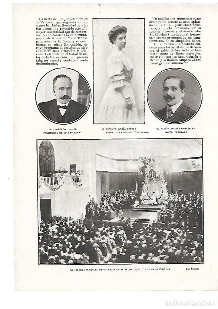 Collectionnisme: A&Ntilde;O 1909 RECORTE PRENSA VALENCIA JUEGOS FLORALES SALON DE ACTOS DE LA EXPOSICION RAT PENAT