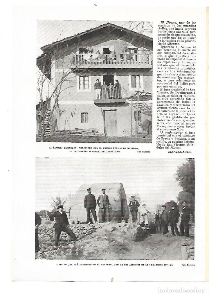 Collectionnisme: A&Ntilde;O 1909 RECORTE PRENSA ALICANTE SAN VICENTE SANT VICEN&Ccedil; DETENCION EL HERRERO ASESINO GUARDIA CIVIL