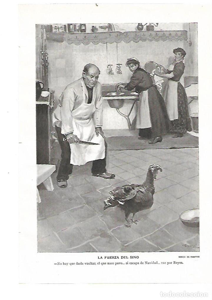 Coleccionismo: A&Ntilde;O 1909 RECORTE PRENSA PINTURA DIBUJO REPRODUCCION ALEGRE LA FUERZA DEL SINO POR HUERTAS PAVO