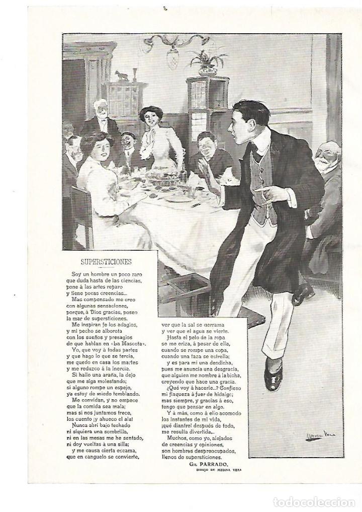 Coleccionismo: A&Ntilde;O 1909 RECORTE PRENSA POESIA SUPERSTICIONES POR GIL PARRADO DIBUJO MEDINA VERA