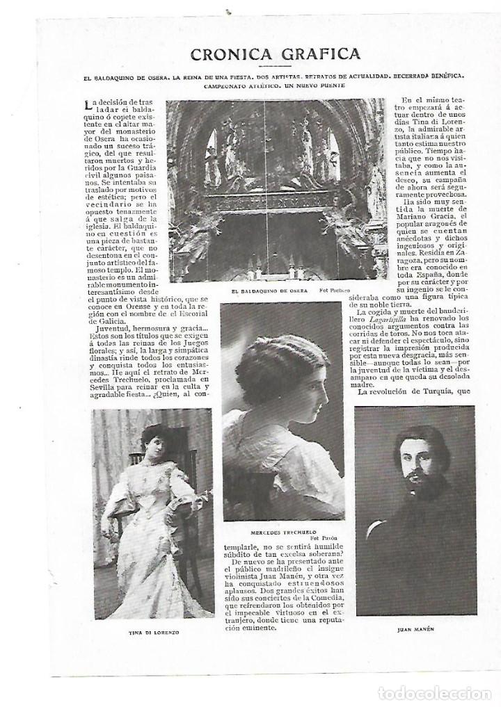 Collecting paper: A&Ntilde;O 1909 RECORTE PRENSA TRASLADO COPETE BALDAQUINO MONASTERIO OSERA ORENSE ESCORIAL DE GALICIA