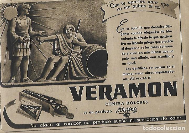 Collezionismo: A&Ntilde;O 1951 RECORTE PRENSA PUBLICIDAD CALMANTE VERAMON CONTRA EL DOLOR PRODUCTO SCHERING