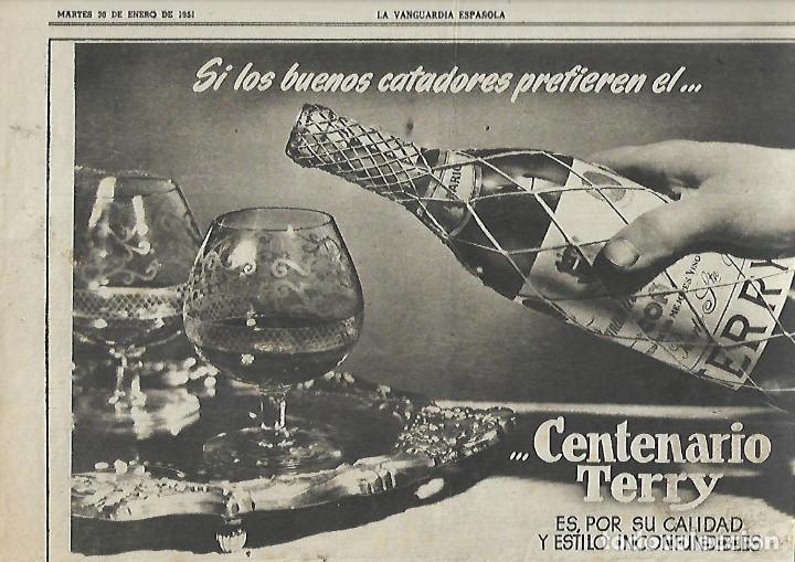 Collezionismo: A&Ntilde;O 1951 RECORTE PRENSA PUBLICIDAD BEBIDAS CO&Ntilde;AC CENTENARIO TERRY BRANDY