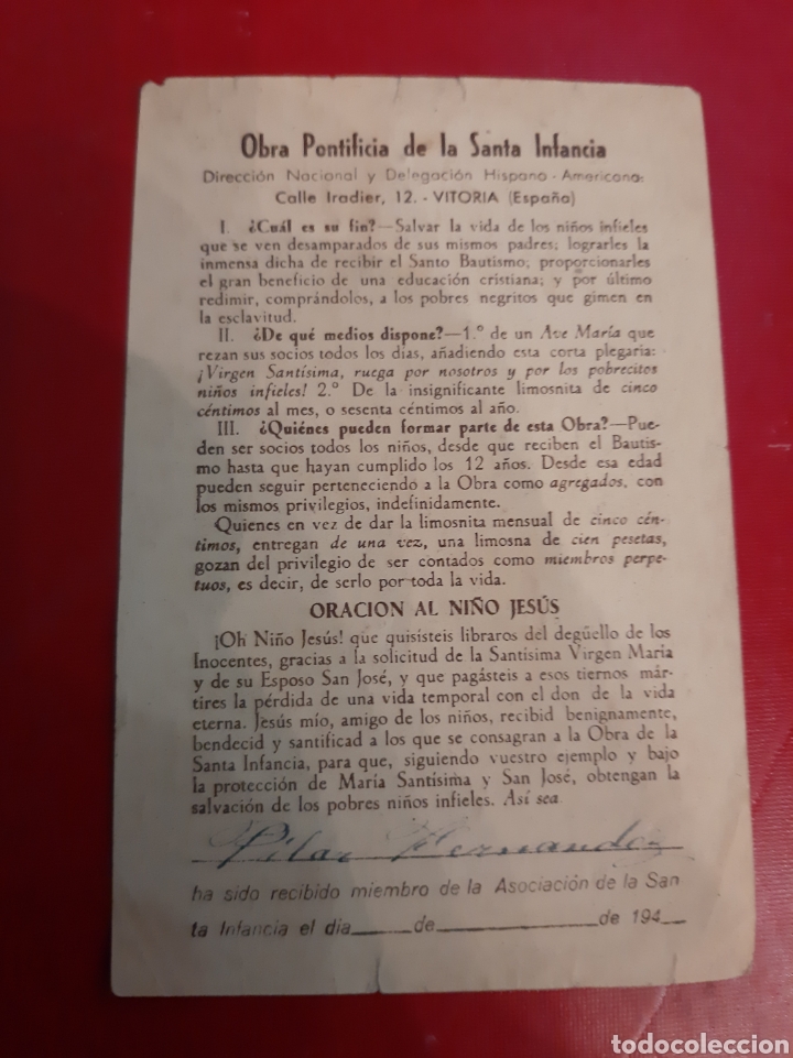 Coleccionismo: 1940 primer centenario 1843/1943 Virgen Sant&iacute;simo - Foto 2