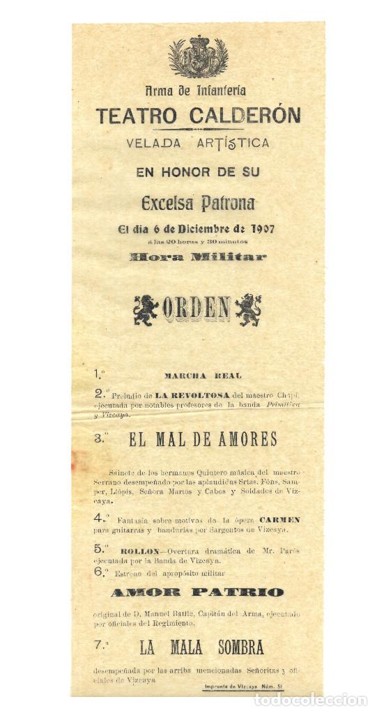 Coleccionismo: VIZCAYA.- PROGRAMA ARMA INFANTER&Iacute;A. PROGRAMA TEATRO CALDER&Oacute;N. 1907 - Foto 1