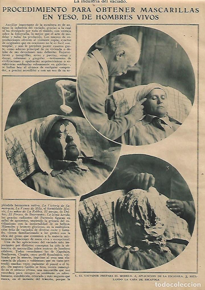 Collectionnisme: A&Ntilde;O 1925 RECORTE PRENSA PROCEDIMIENTO OBTENCION MASCARILLAS MOLDES EN YESO DE HOMBRES VIVOS