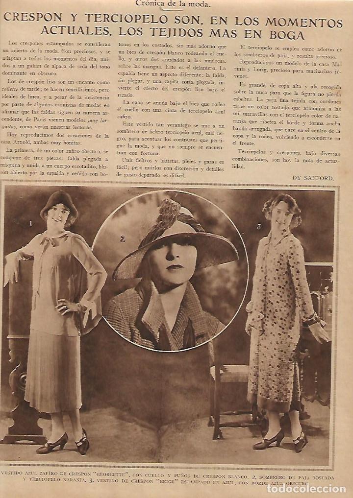Collezionismo: A&Ntilde;O 1925 RECORTE PRENSA CRONICA MODA FEMENINA NOVEDADES TEJIDOS CRESPON TERCIOPELO