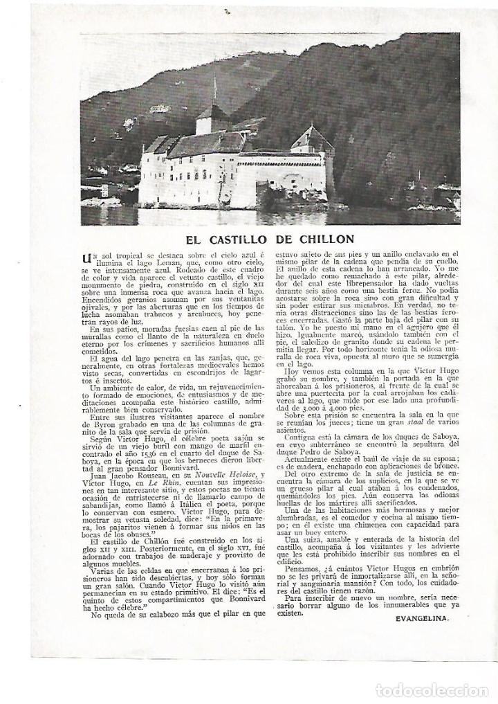 Collezionismo: A&Ntilde;O 1909 RECORTE PRENSA FRANCIA EL CASTILLO DE CHILLON POR EVANGELINA
