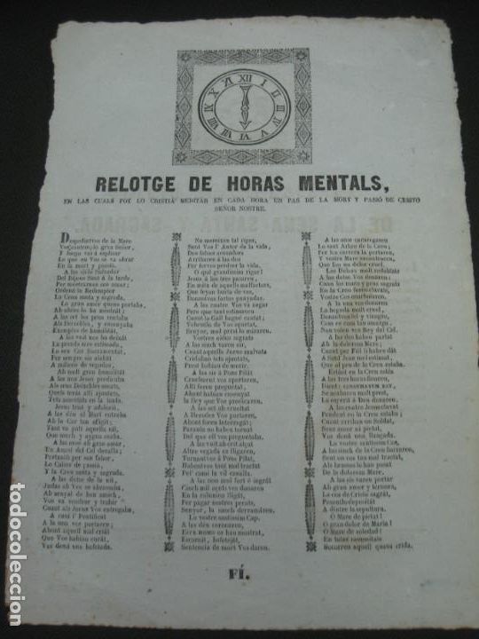 Coleccionismo: RELOTGE DE HORAS MENTALS. ESPLICACIO AL DIVINO DE LA SENA SANTA Y SAGRADA. IMP. MIQUEL BORRAS S.XIX.