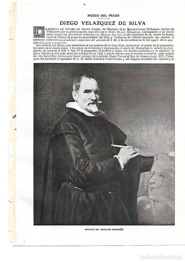 Colecionismo: A&Ntilde;O 1909 RECORTE PRENSA PINTURA VELAZQUEZ EN EL MUSEO DEL PRADO LAS HILANDERAS RETRATO MONTA&Ntilde;ES