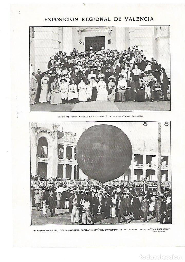Colecionismo: A&Ntilde;O 1909 RECORTE PRENSA EXPOSICION VALENCIA ESPERANTISTAS GLOBO MARIPOSA CAPITAN MARTINEZ AVIADOR