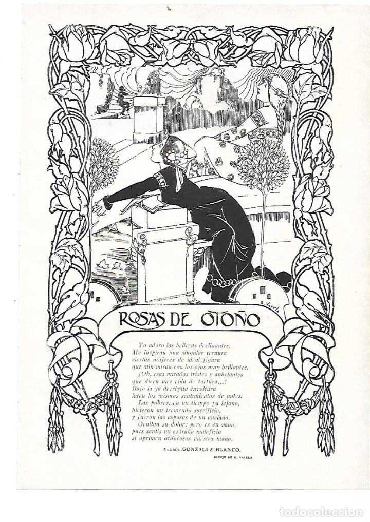 Collezionismo: A&Ntilde;O 1909 RECORTE PRENSA POESIA ROSAS DE OTO&Ntilde;O POR ANDRES GONZALEZ BLANCO DIBUJO VARELA