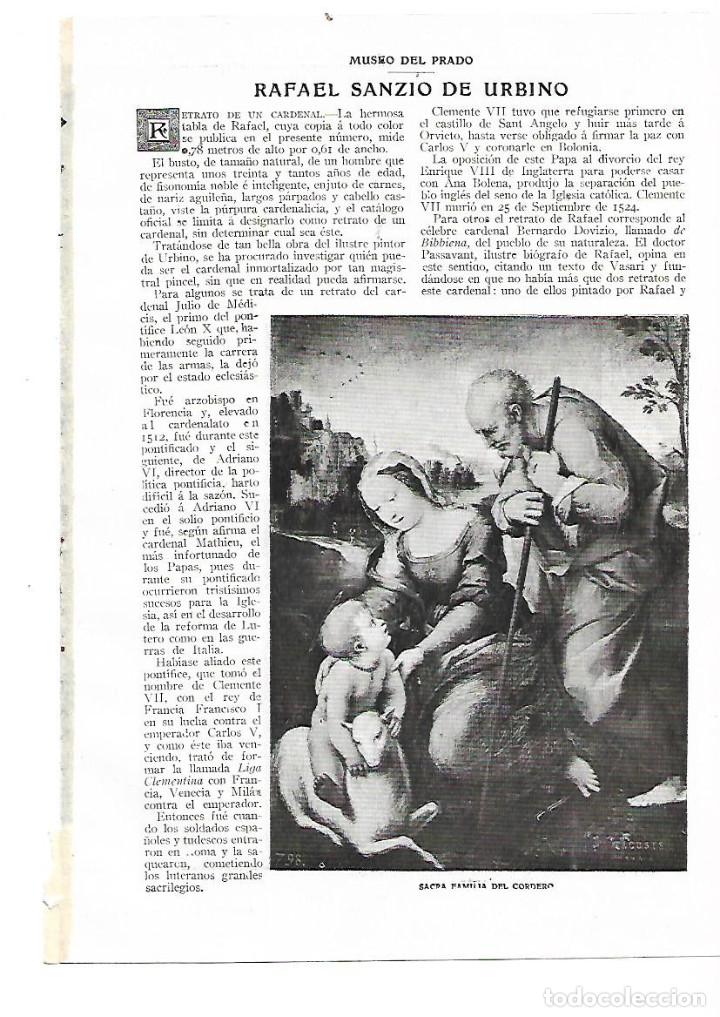 Coleccionismo: A&Ntilde;O 1909 RECORTE PRENSA PINTURA RAFAEL SANZIO DE URBINO MUSEO DEL PRADO  RETRATO CARDENAL