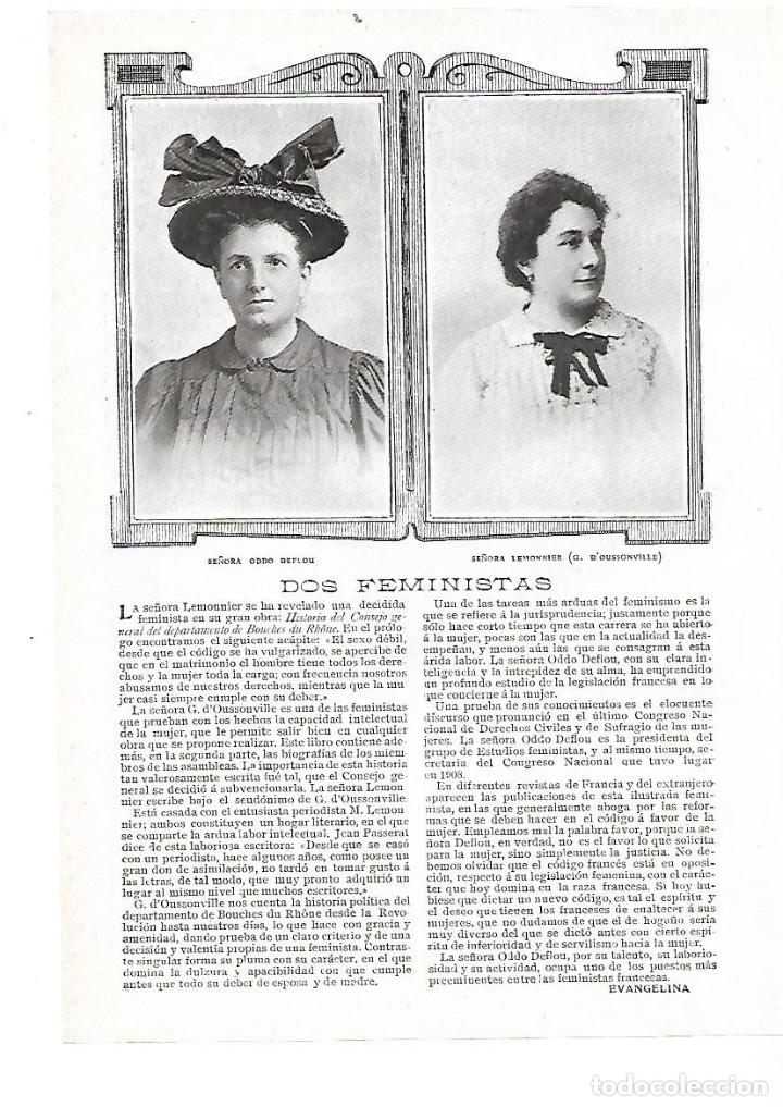 Collezionismo: A&Ntilde;O 1909 RECORTE PRENSA FEMINISMO ODDO DEFLOU LEMONNIER G D'OUSSONVILLE FRANCIA LEYES