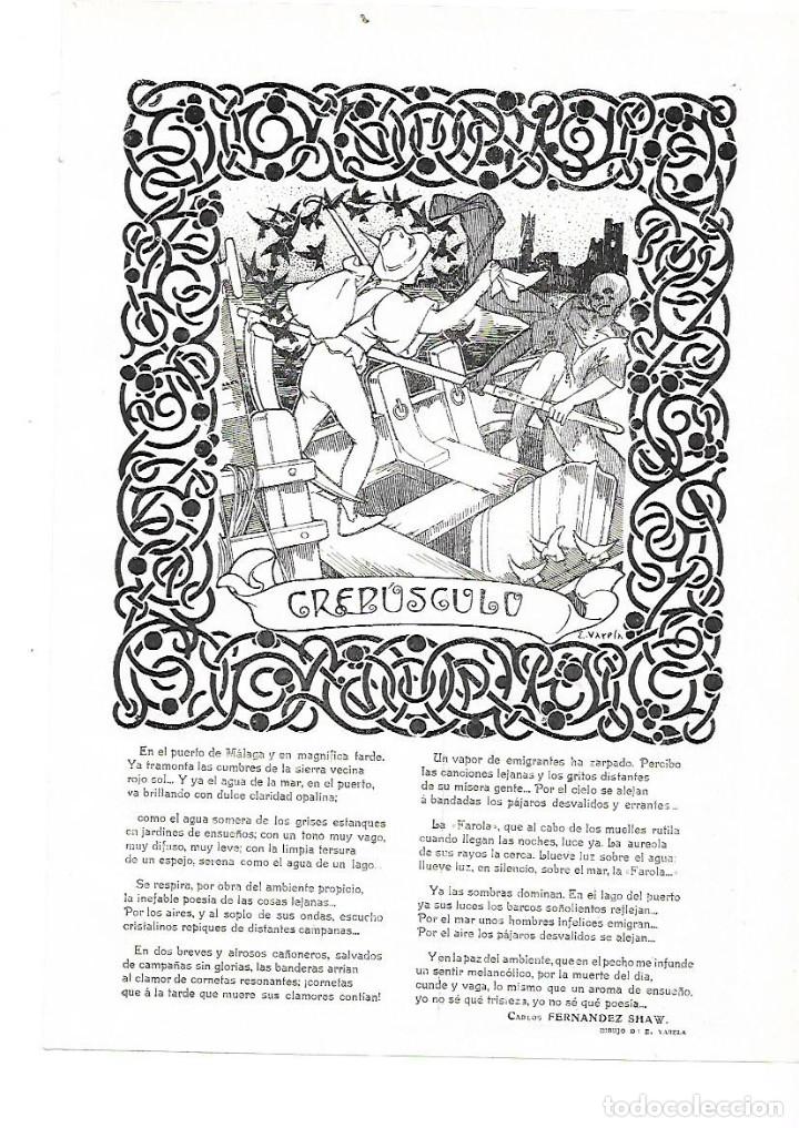 Collectionnisme: A&Ntilde;O 1909 RECORTE PRENSA POESIA CREPUSCULO CARLOS FERNANDEZ SHAW DIBUJO VARELA