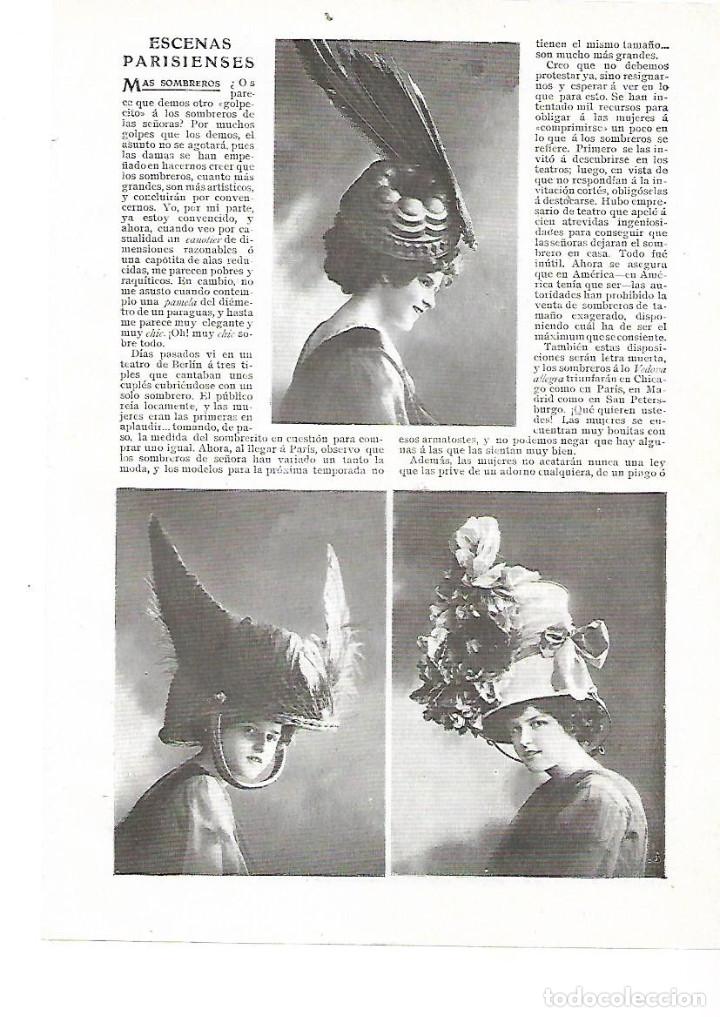 Colecionismo: A&Ntilde;O 1909 RECORTE PRENSA MODA DE PARIS MODA MUJER SOMBREROS