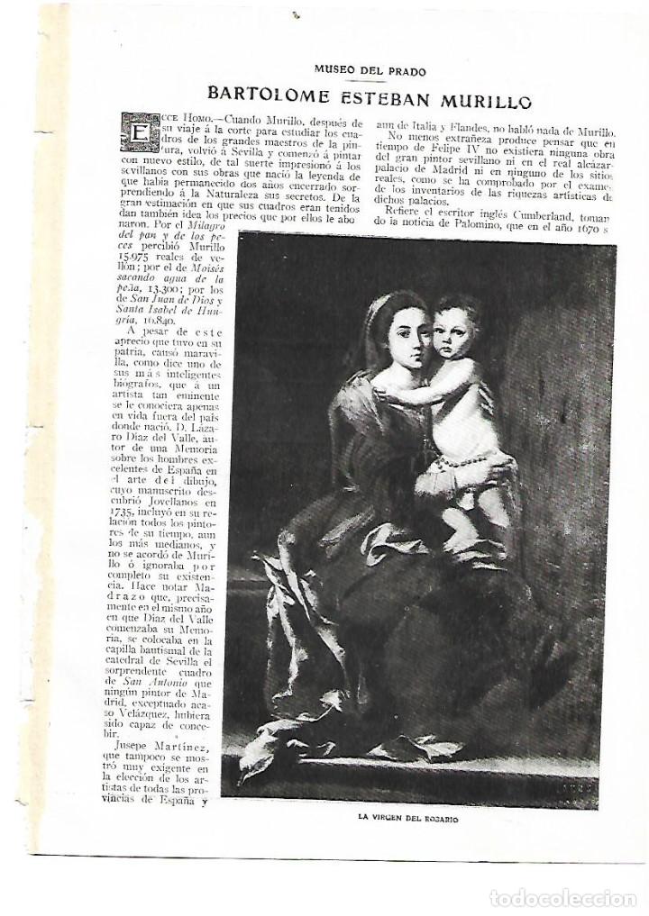 Coleccionismo: A&Ntilde;O 1909 RECORTE PRENSA PINTURA BARTOLOME ESTEBAN MURILLO MUSEO DEL PRADO ECCE HOMO VIRGEN ROSARIO