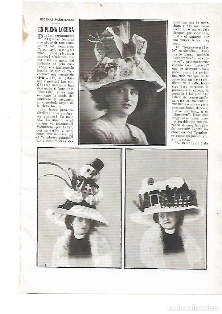 Colecionismo: A&Ntilde;O 1909 RECORTE PRENSA MODA MUJER SOMBREROS MODA DE PARIS