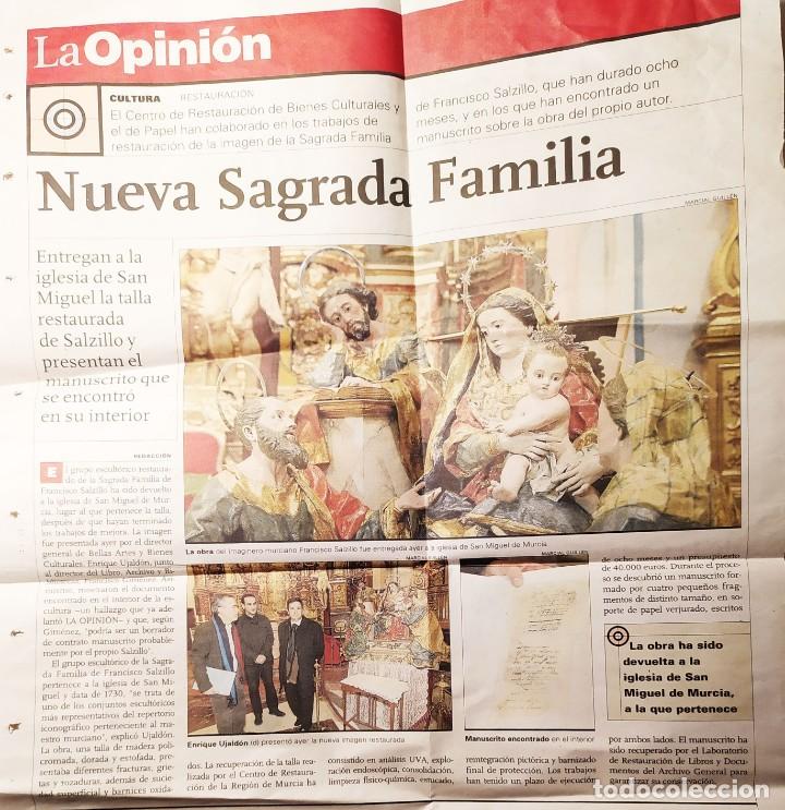 Coleccionismo: RECORTABLE DE PERIODICO NUEVA SAGRADA FAMILIA LA OPINION IGLESIA SAN MIGUEL RESTAURADA SALZILLO