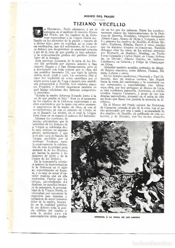 Coleccionismo: A&Ntilde;O 1909 RECORTE PRENSA PINTURA TIZIANO VECELLIO MUSEO DEL PRADO VIRGEN DE LOS DOLORES