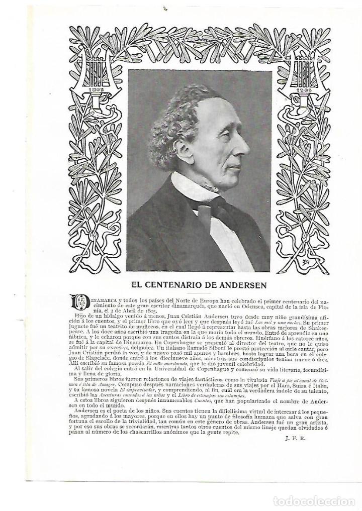 Coleccionismo: A&Ntilde;O 1905 RECORTE PRENSA EL CENTENARIO DE ANDERSEN CUENTOS - Foto 1