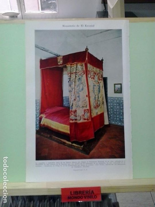 Coleccionismo: LMV - L&aacute;mina, Monasterio de El Escorial, dormitorio de Felipe II, 16x24 cm
