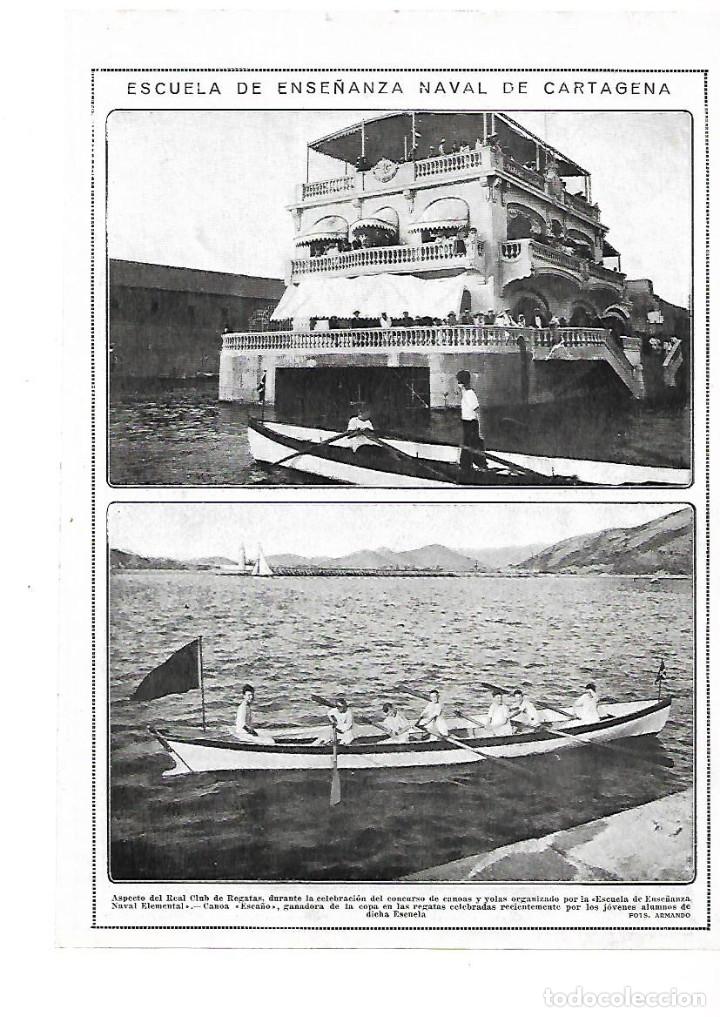 Collectionnisme: A&Ntilde;O 1913 RECORTE PRENSA ESCUELA DE ENSE&Ntilde;ANZA NAVAL DE CARTAGENA REAL CLUB REGATAS CANOAS
