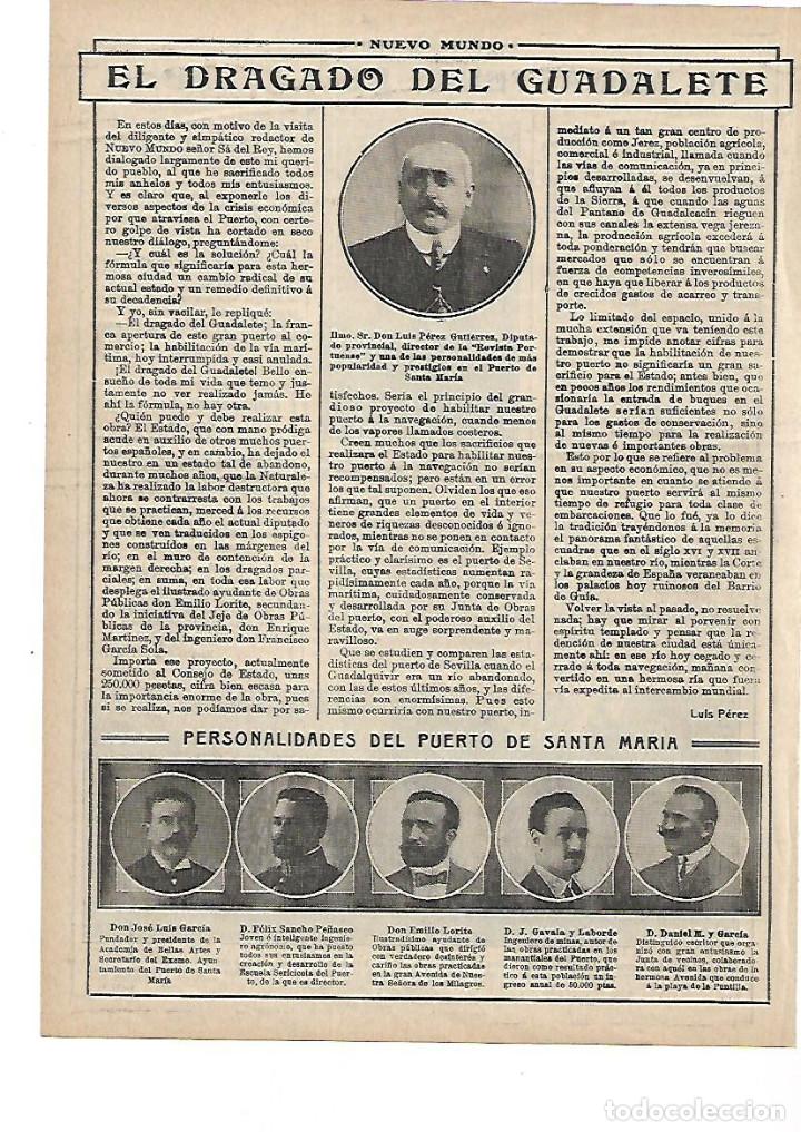 Sammelleidenschaft Papier: A&Ntilde;O 1913 RECORTE PRENSA EL DRAGADO DEL GUADALETE PERSONALIDADES DEL PUERTO DE SANTA MARIA CADIZ
