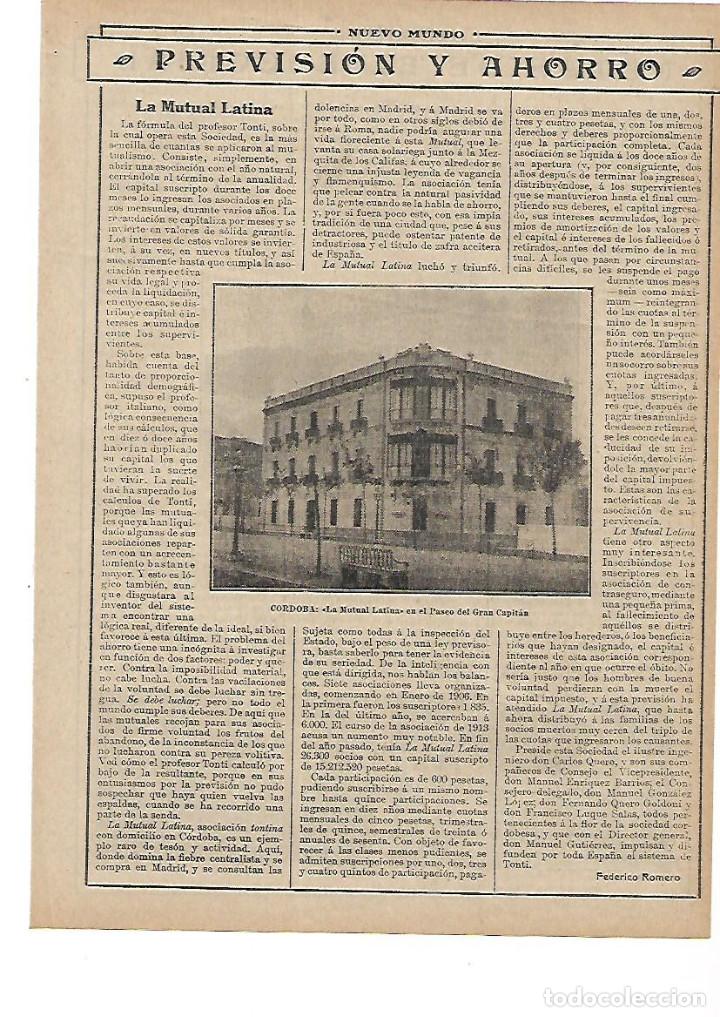 Collecting paper: A&Ntilde;O 1913 RECORTE PRENSA LA MUTUAL LATINA CORDOBA PREVISION Y AHORRO BANCO CAJA